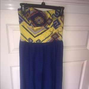 Blue summer dress with yellow bustier